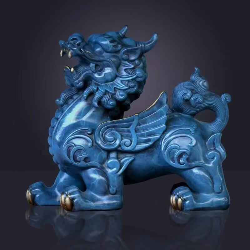 Hand-Painted Brass Pi Xiu Sculpture – Feng Shui Wealth Guardian in Three Sizes