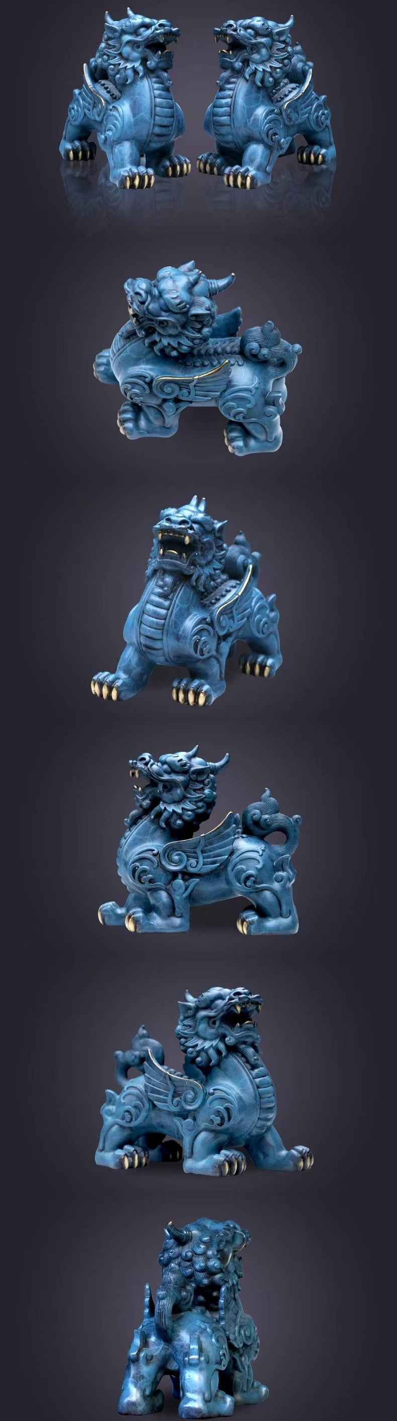 Hand-Painted Brass Pi Xiu Sculpture – Feng Shui Wealth Guardian in Three Sizes