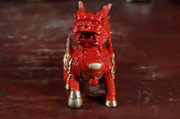Hand-Painted Brass Red Qilin Sculpture – Feng Shui Prosperity Guardian in Three Sizes