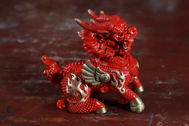 Hand-Painted Brass Red Qilin Sculpture – Feng Shui Prosperity Guardian in Three Sizes