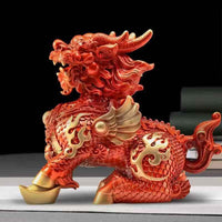 Hand-Painted Brass Red Qilin Sculpture – Feng Shui Prosperity Guardian in Three Sizes