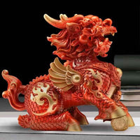Hand-Painted Brass Red Qilin Sculpture – Feng Shui Prosperity Guardian in Three Sizes