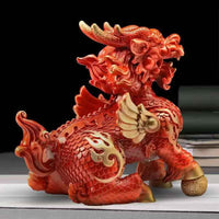Hand-Painted Brass Red Qilin Sculpture – Feng Shui Prosperity Guardian in Three Sizes