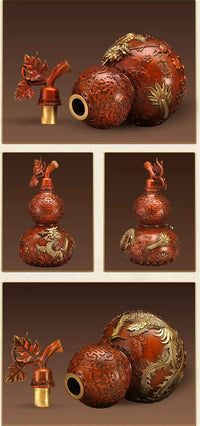 Hand-Painted Brass Dragon-Phoenix Gourd Sculpture – Harmonious Feng Shui Talisman in Three Sizes