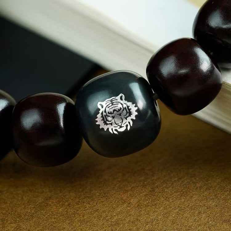 Harmonic Elements Bracelet - Hetian Jade & Silver-Inlaid Rosewood Beads with Amber & Cinnabar