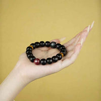 Harmonic Elements Bracelet - Hetian Jade & Silver-Inlaid Rosewood Beads with Amber & Cinnabar