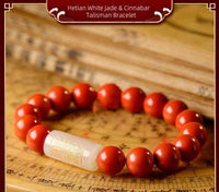 Hetian White Jade & Cinnabar Talisman Bracelet – Spiritual Harmony & Artisanal Mastery