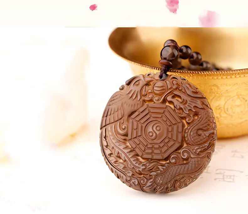 Ice Obsidian Dragon-Phoenix Disc Pendant – Yin-Yang Harmony Talisman (4.9×0.9cm)