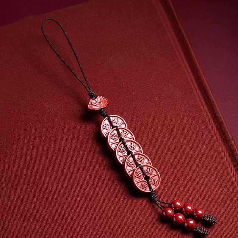 Imperial Cinnabar Five Emperor Coins Amulet - Auspicious Wealth Talisman (15mm｜Taoist Blessings)