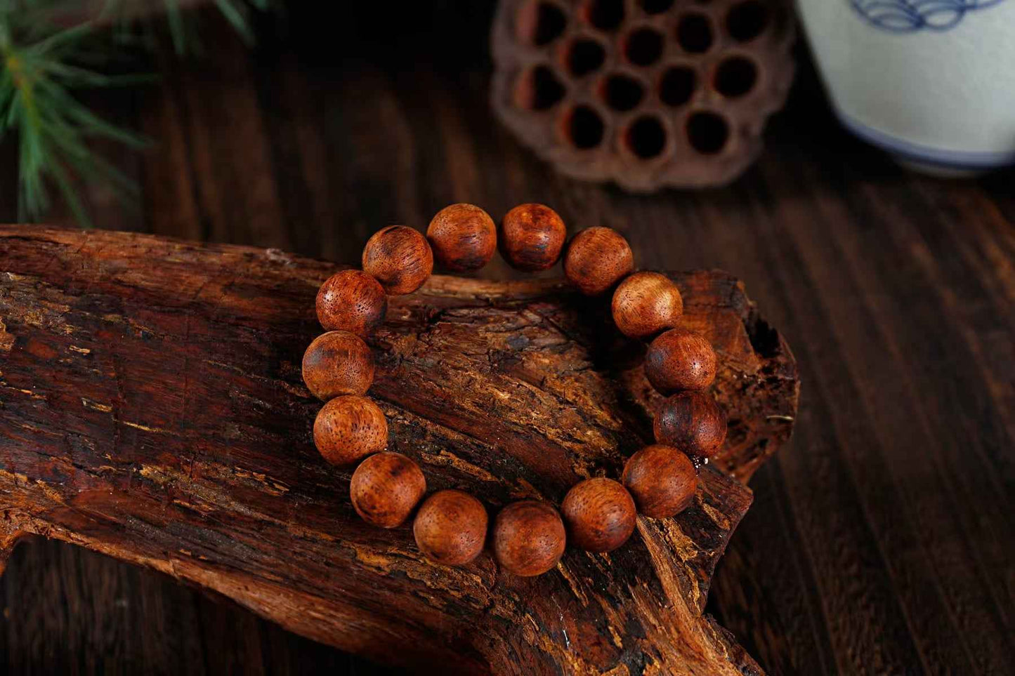 Jiang Zhen Xiang 15-Bead Prayer Bracelet – Dark Oil-Hemp Mala (15×15mm)