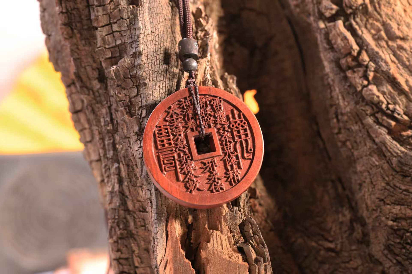 Lightning-Struck Jujube Wood Mountain Spirit Talisman Coin – Sacred Amulet for Protection & Blessings (4.6cm Diameter)