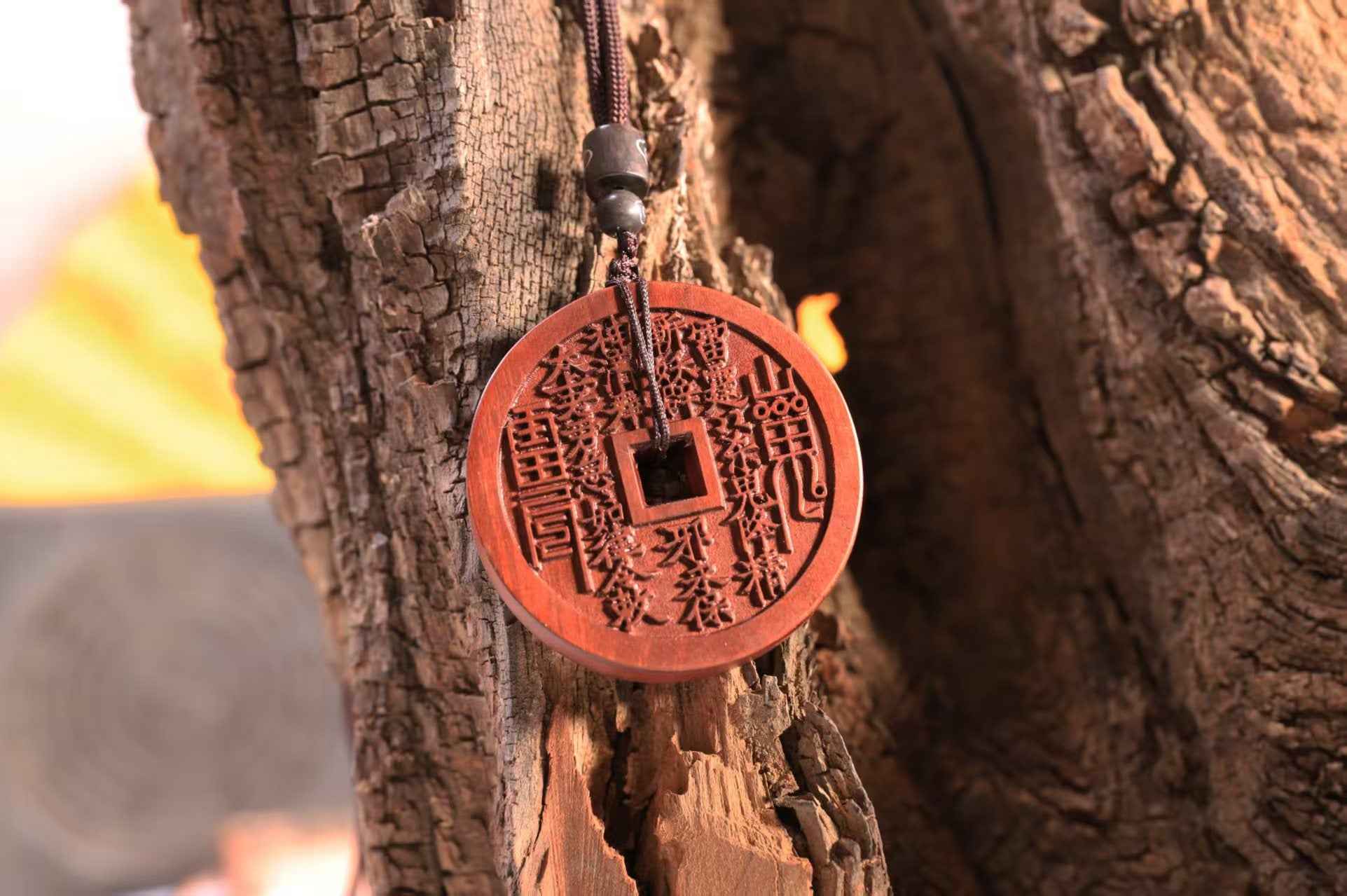 Lightning-Struck Jujube Wood Mountain Spirit Talisman Coin – Sacred Amulet for Protection & Blessings (4.6cm Diameter)