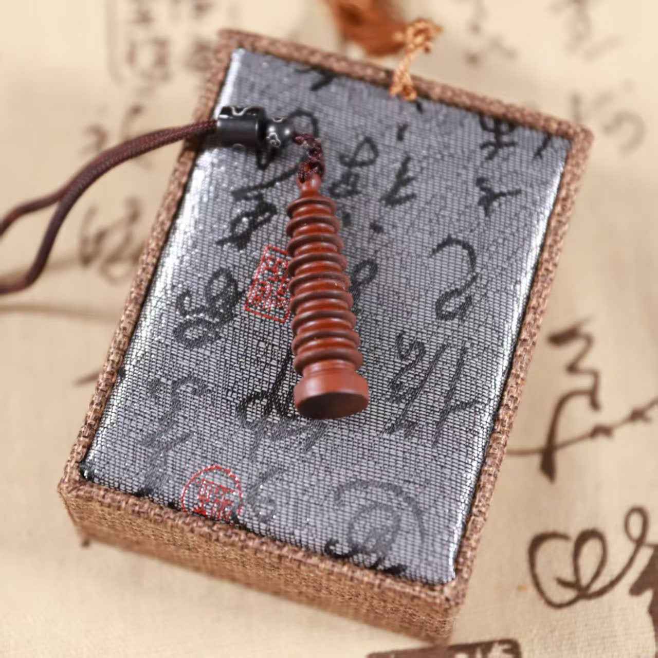 Lightning-Struck Jujube Wood Wenchang Pagoda Pendant – Scholar’s Wisdom & Spiritual Growth