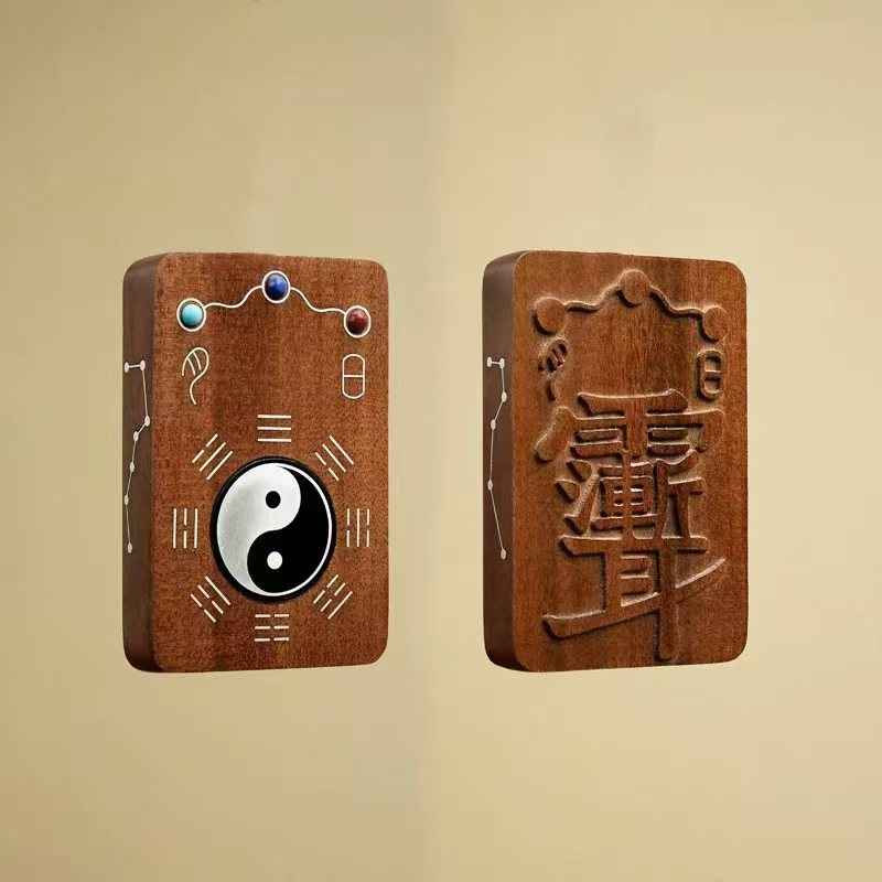 Lightning-Struck Jujube Wood &amp; Silver Inlay Taiji Pendant – Cosmic Harmony &amp; Spiritual Defense