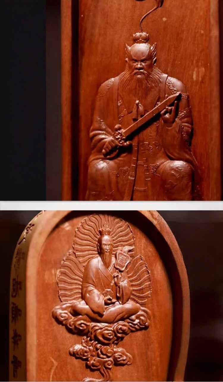 Lightning-Struck Jujube Wood&nbsp;Five Thunder Command&nbsp;Talisman – Celestial Master Zhang Daoling Ritual Plaque (18×7×2.6cm)