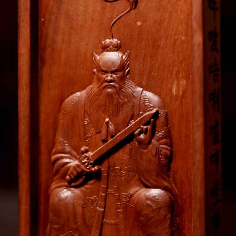 Lightning-Struck Jujube Wood&nbsp;Five Thunder Command&nbsp;Talisman – Celestial Master Zhang Daoling Ritual Plaque (18×7×2.6cm)