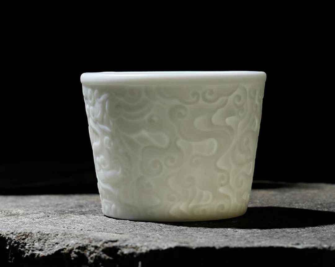 Guan Yun • Mutton-Fat Jade Porcelain Teacup – Collector’s Elegance &amp; Auspicious Serenity