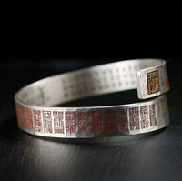 Mystic Cloud Seal Silver Bangle - Adjustable Ancient Rune Bracelet in Pure Silver (12mm｜46g)