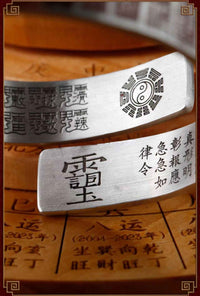 Mystic Cloud Seal Silver Bangle - Adjustable Ancient Rune Bracelet in Pure Silver (12mm｜46g)