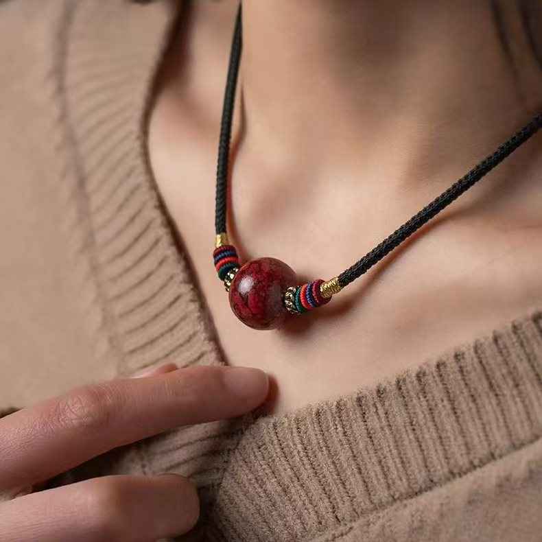 Natural Cinnabar Collarbone Pendant Necklace – Spiritual Elegance & Protection