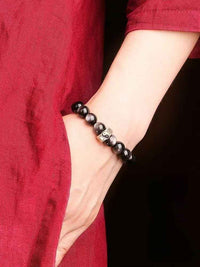 Nine Mantra Five Wealth Deities Bracelet S925 Silver | Triple Obsidian Variants