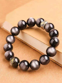 Nine Mantra Five Wealth Deities Bracelet S925 Silver | Triple Obsidian Variants