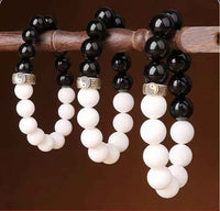 Nine Syllable Mantra Tai Chi Bracelet S925 Sterling Silver | Obsidian & White Jade Beads