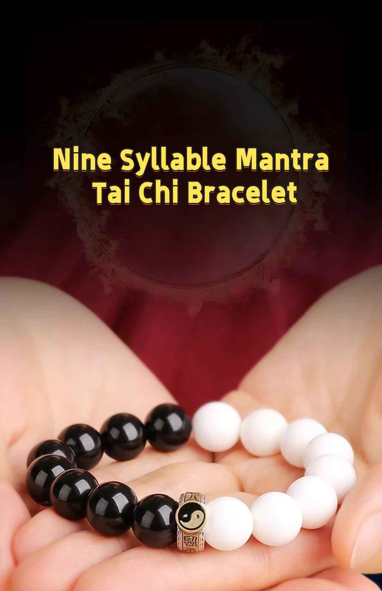 Nine Syllable Mantra Tai Chi Bracelet S925 Sterling Silver | Obsidian & White Jade Beads