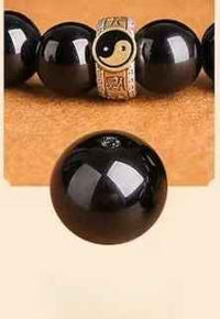 Nine Mantra Five Wealth Deities Bracelet S925 Silver | Triple Obsidian Variants