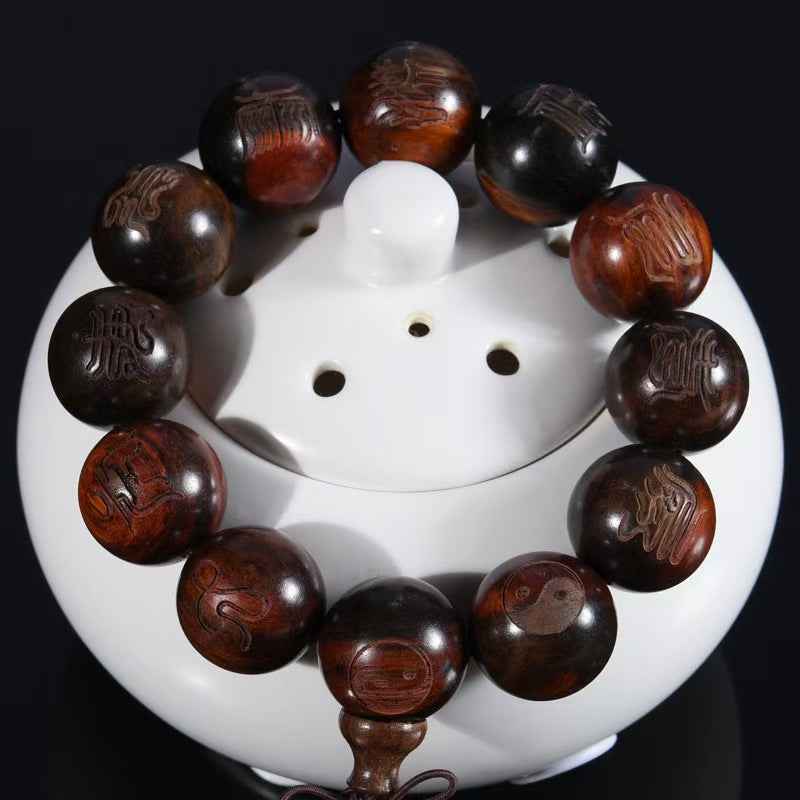 Rosewood "Celestial Scripture" Prayer Beads Bracelet – Spiritual Harmony &amp; Timeless Craftsmanship