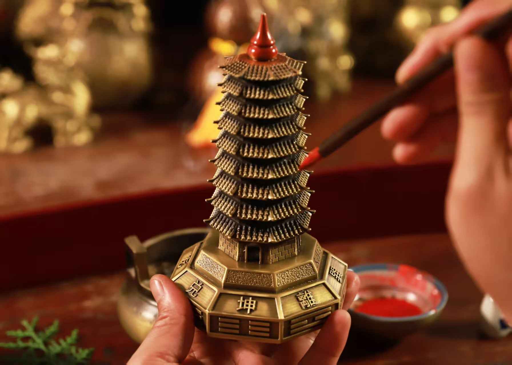 Pure Brass Bagua Wen Chang Tower – Feng Shui Academic & Career Success Sculpture in Multiple Sizes