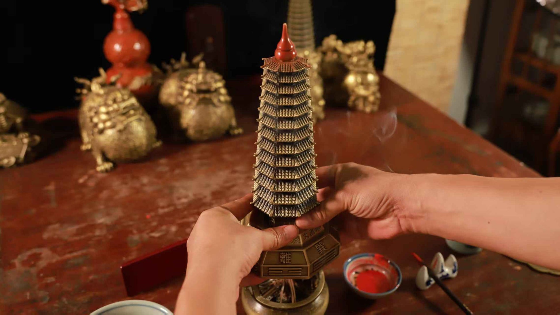 Pure Brass Bagua Wen Chang Tower – Feng Shui Academic & Career Success Sculpture in Multiple Sizes