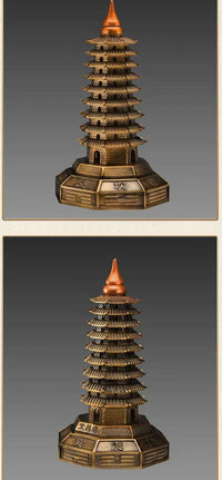 Pure Brass Bagua Wen Chang Tower – Feng Shui Academic & Career Success Sculpture in Multiple Sizes