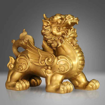 Pure Brass Pi Xiu Tower Sculpture – Feng Shui Wealth Guardian Set in Three Sizes