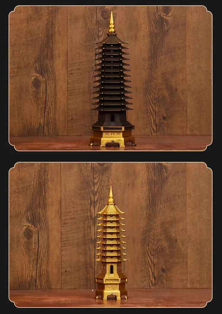 Pure Brass Wen Chang Tower Sculpture – Feng Shui Academic Success & Career Advancement Talisman