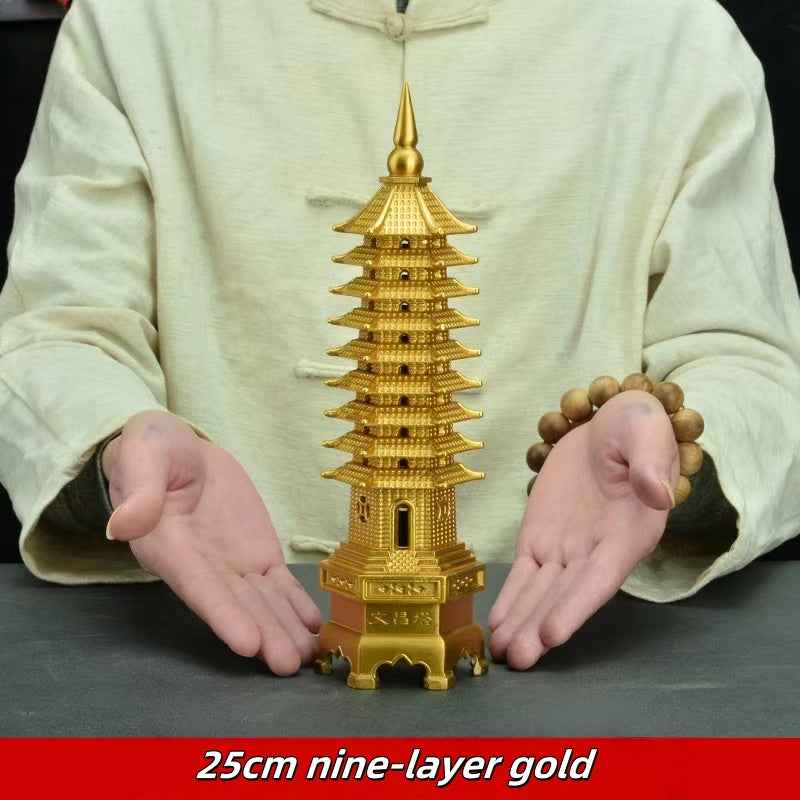 Pure Brass Wen Chang Tower Sculpture – Feng Shui Academic Success & Career Advancement Talisman