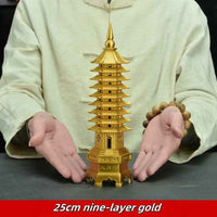 Pure Brass Wen Chang Tower Sculpture – Feng Shui Academic Success & Career Advancement Talisman