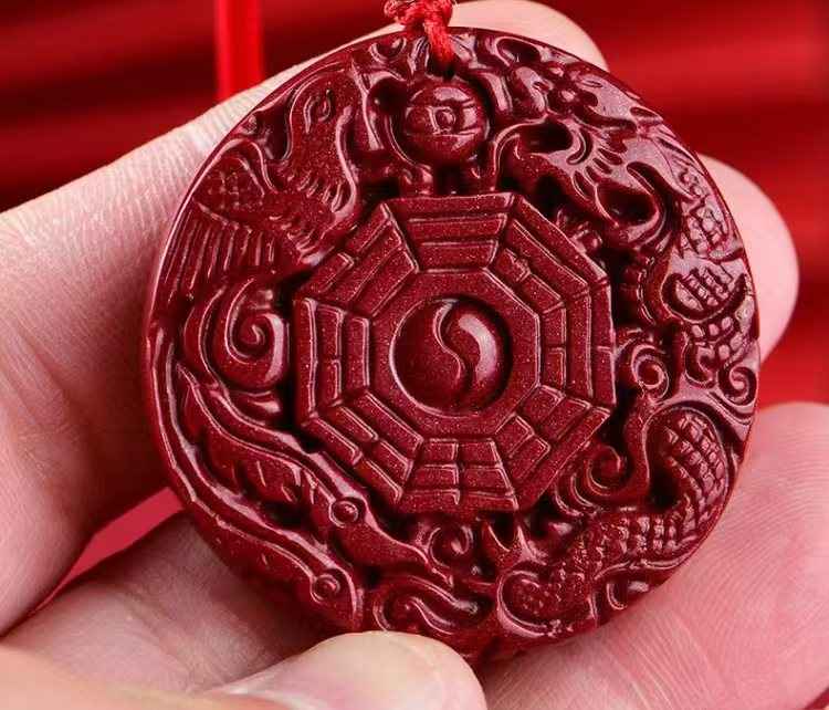 Purple-Gold Cinnabar Dragon & Phoenix Pendant – Celestial Harmony & Imperial Blessings