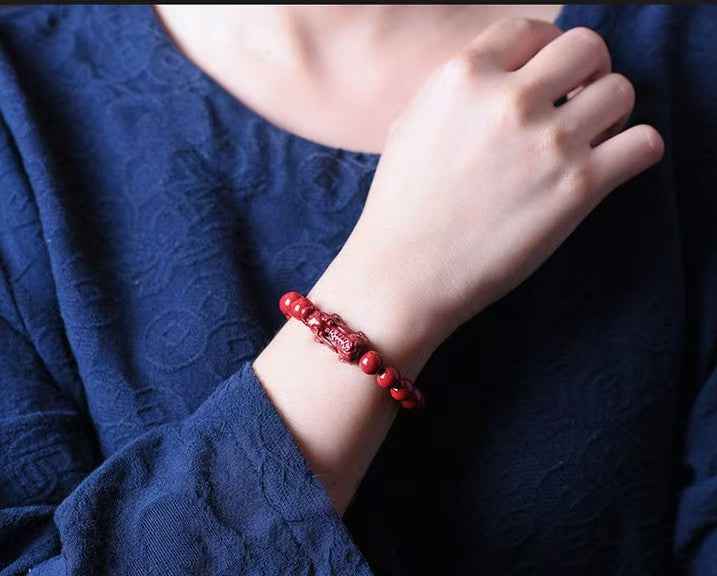 Purple-Gold Cinnabar Pi Xiu Bracelet – Wealth Guardian & Spiritual Elegance
