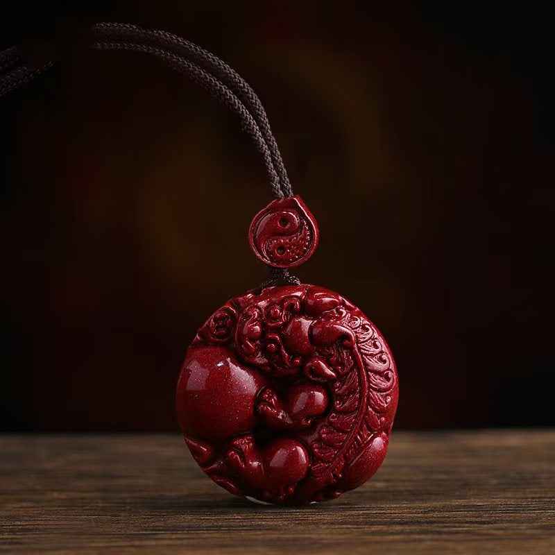 Purple-Gold Cinnabar Ruyi Pi Xiu Pendant – Double Blessings of Fortune &amp; Wisdom