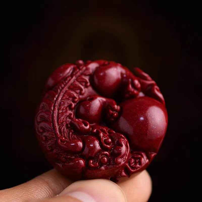 Purple-Gold Cinnabar Ruyi Pi Xiu Pendant – Double Blessings of Fortune &amp; Wisdom