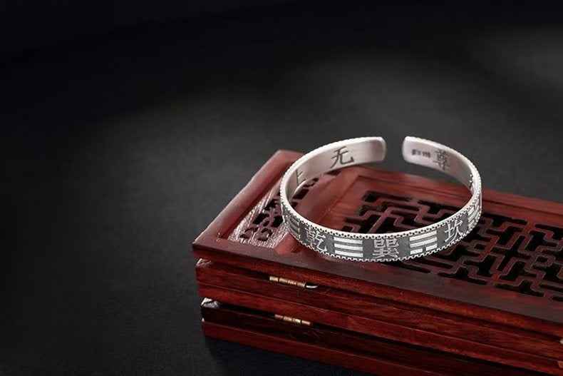 Qian Kun Bagua Open Bangle – 999 Pure Silver Yin-Yang Adjustable Bracelet