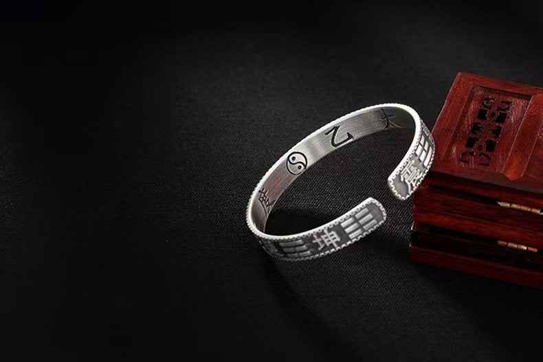 Qian Kun Bagua Open Bangle – 999 Pure Silver Yin-Yang Adjustable Bracelet