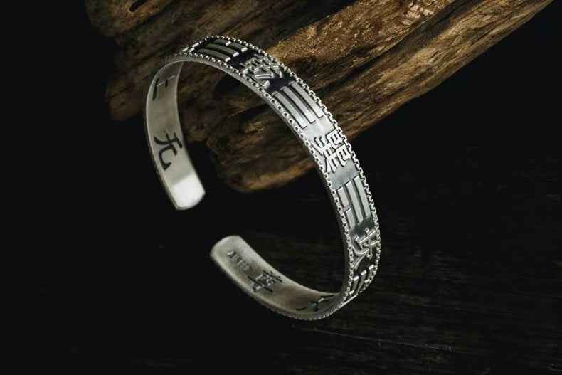 Qian Kun Bagua Open Bangle – 999 Pure Silver Yin-Yang Adjustable Bracelet