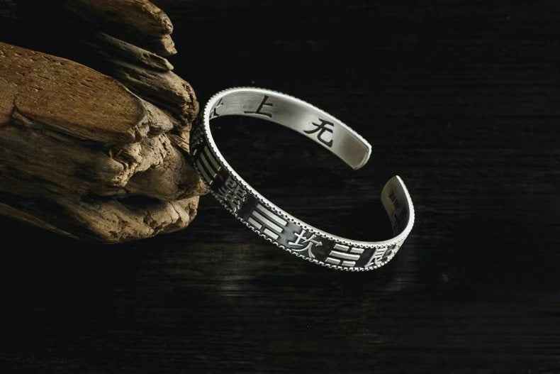 Qian Kun Bagua Open Bangle – 999 Pure Silver Yin-Yang Adjustable Bracelet