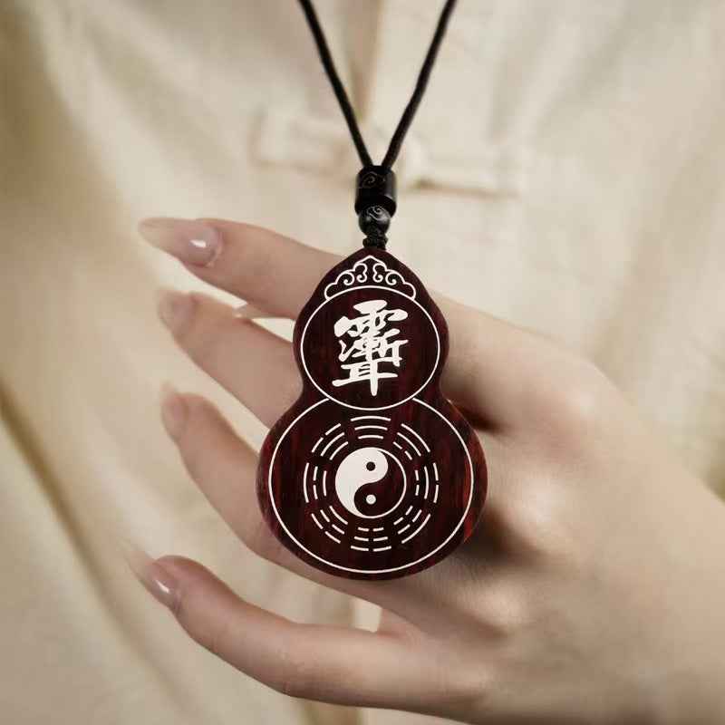 Rosewood & Silver Inlay Hulu Pendant – Cosmic Harmony & Celestial Protection