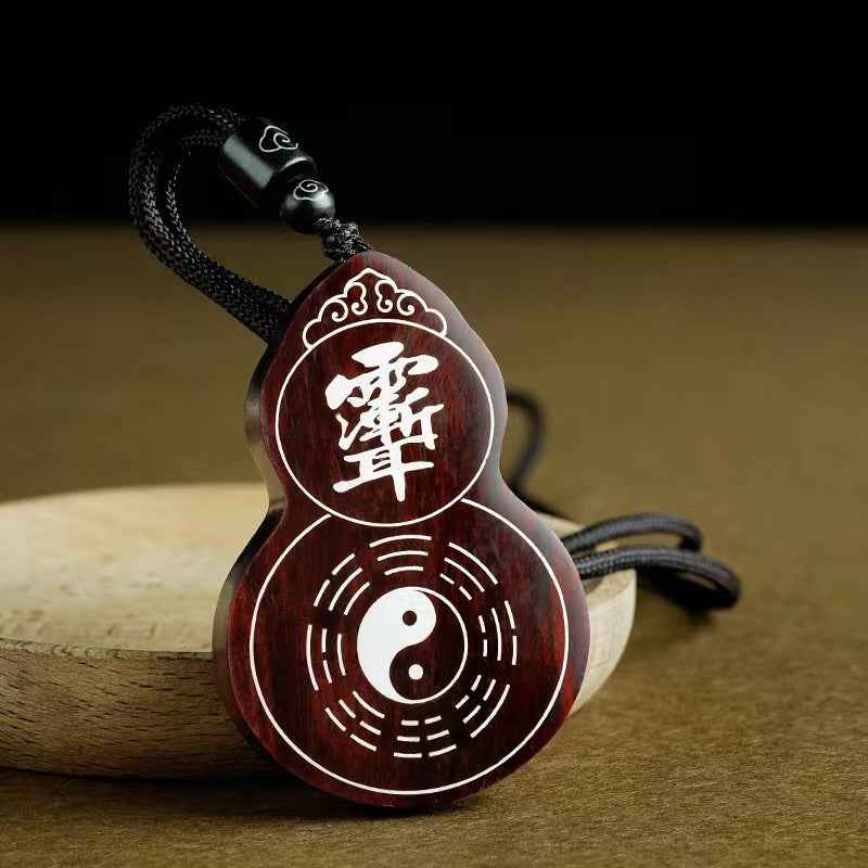 Rosewood & Silver Inlay Hulu Pendant – Cosmic Harmony & Celestial Protection