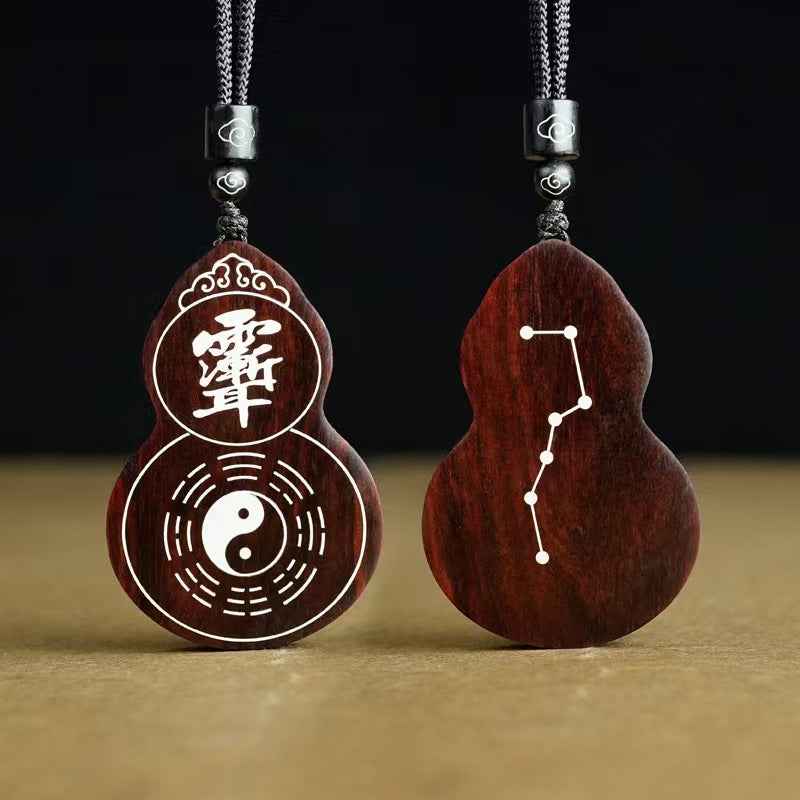 Rosewood & Silver Inlay Hulu Pendant – Cosmic Harmony & Celestial Protection