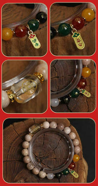 Sunstone Abundance Bracelet - 8mm Solar Energized Jewelry with Five Wealth Gods Charm