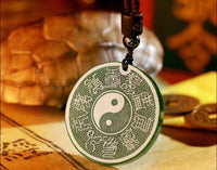 Hand-Carved Hetian Bi Jade "Ten Word Celestial Scripture" Pendant – Taoist Talisman Disc (38×4mm)